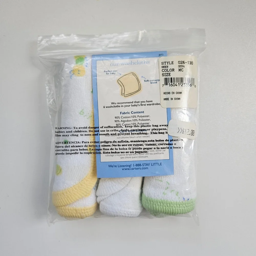 Vintage Carters Starters 3 Pack Baby Washcloths Bee Caterpillar